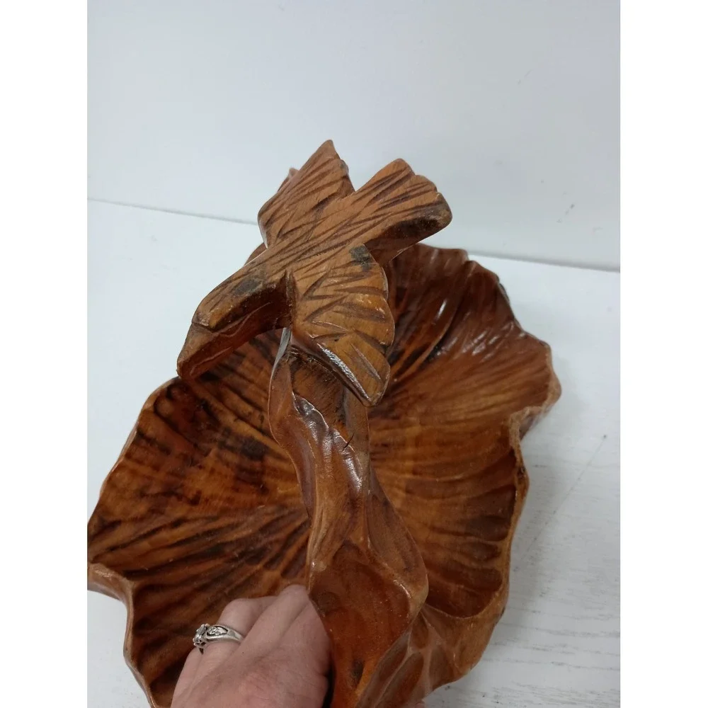 Vintage Hand Carved Wood Bird Basket Brown Rustic Farmhouse Decor Art